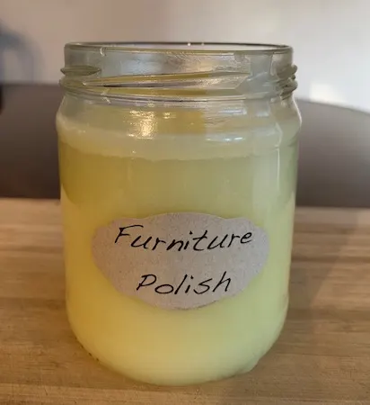 Glass jar of homemade furniture polish