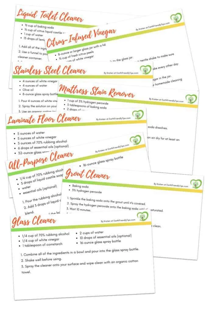 Natural cleaning recipe cards