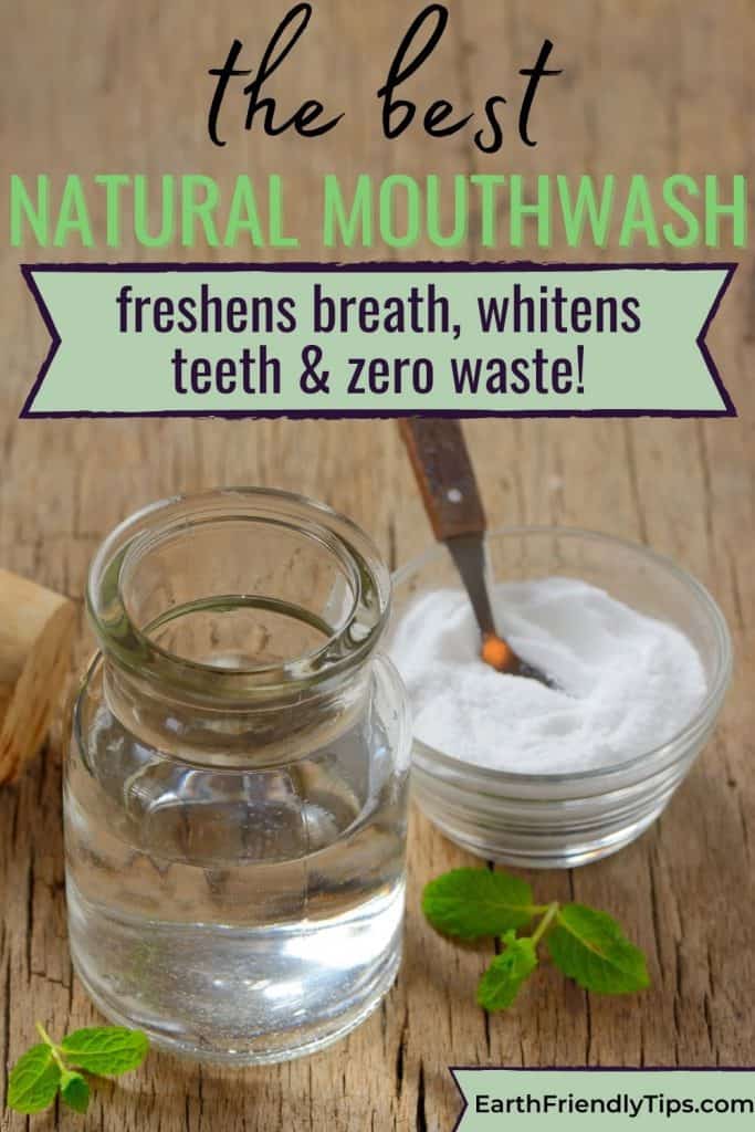 Natural mouthwash on wood board text overlay The Best Natural Mouthwash