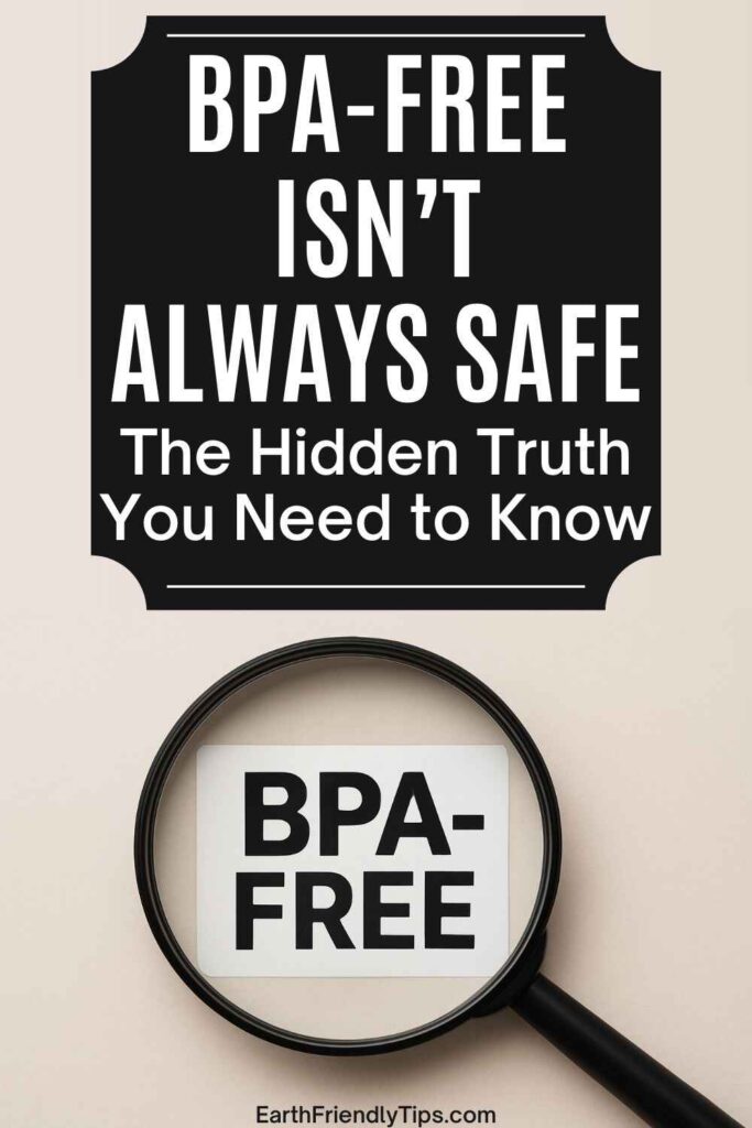 Picture of a magnifying glass focused on a BPA-Free sign with text overlay BPA-Free Isn't Always Safe The Hidden Truth You Need to Know