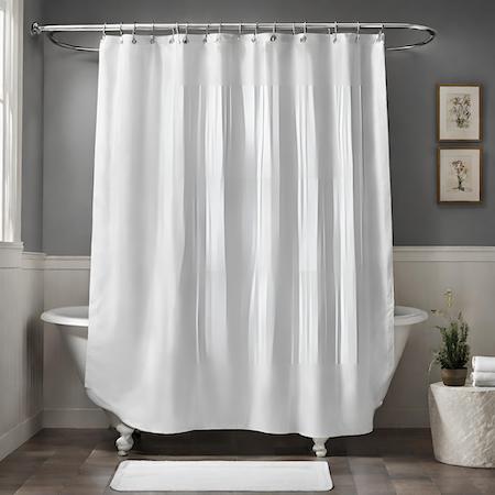Shower curtain hanging in front of a claw-foot tub