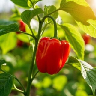 Bell pepper growing on plant