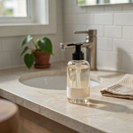 Bottle of DIY foaming hand soap sitting next to a sink
